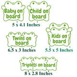 Set of various 'on board' signs with different sizes and text on a white background