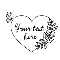 Heart shape with text placeholder, rose, and butterfly on a white background