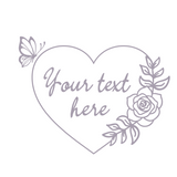 Decorative heart shape with text placeholder, butterfly, and rose on a white background