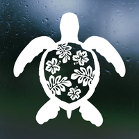 Die Cut Vinyl Sea Turtle Hibiscus Shell Decal - Waterproof Vehicle, Window, Tumbler Decal Sticker