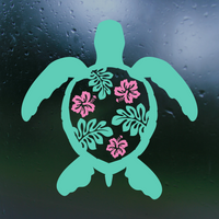 Die Cut Vinyl Sea Turtle Hibiscus Shell Decal - Waterproof Vehicle, Window, Tumbler Decal Sticker
