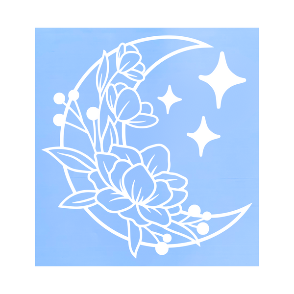 Die Cut Vinyl Floral Moon And Star Decal - Vehicle / Window / Craft Decal