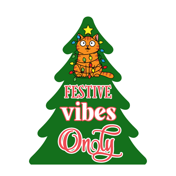 Waterproof Funny Festive Vibes Only Cat Lover Sticker Decal