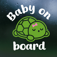 Die Cut Vinyl Turtle Themed "Baby On Board" Decal - Waterproof Vinyl Decal