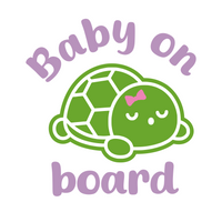Die Cut Vinyl Turtle Themed "Baby On Board" Decal - Waterproof Vinyl Decal
