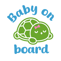 Die Cut Vinyl Turtle Themed "Baby On Board" Decal - Waterproof Vinyl Decal