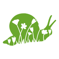 Green snail with white flowers on a white background
