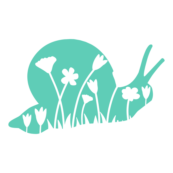 White floral silhouette on a teal background