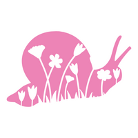 Pink silhouette of a snail with flowers on a white background