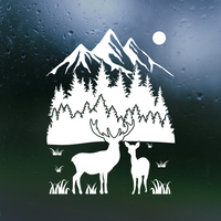 Die Cut Vinyl Custom Deer Outdoor Scene Decal / Camper Decal / Car Decal