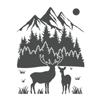 Die Cut Vinyl Custom Deer Outdoor Scene Decal / Camper Decal / Car Decal