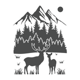 Die Cut Vinyl Custom Deer Outdoor Scene Decal / Camper Decal / Car Decal