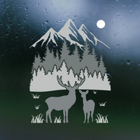 Die Cut Vinyl Custom Deer Outdoor Scene Decal / Camper Decal / Car Decal