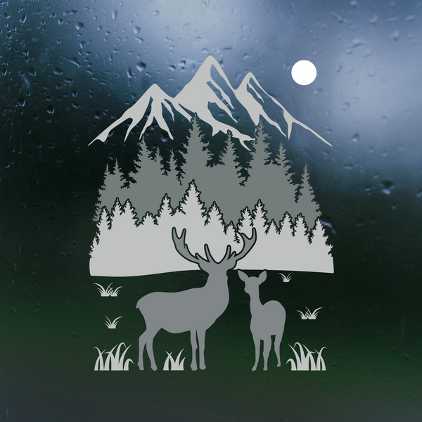 Dye Cut Vinyl Custom Deer Outdoor Scene Decal / Camper Decal / Car Decal