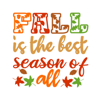 Text 'FALL is the best season of all' with autumn-themed graphics on a white background