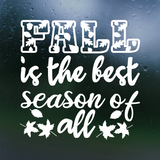 White text 'FALL is the best season of all' with leaf graphics on a dark background