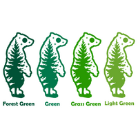 Four green meerkat illustrations with labels for different shades of green on a white background.
