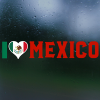 Text 'I ❤️ MEXICO' with Mexican flag design on a dark background