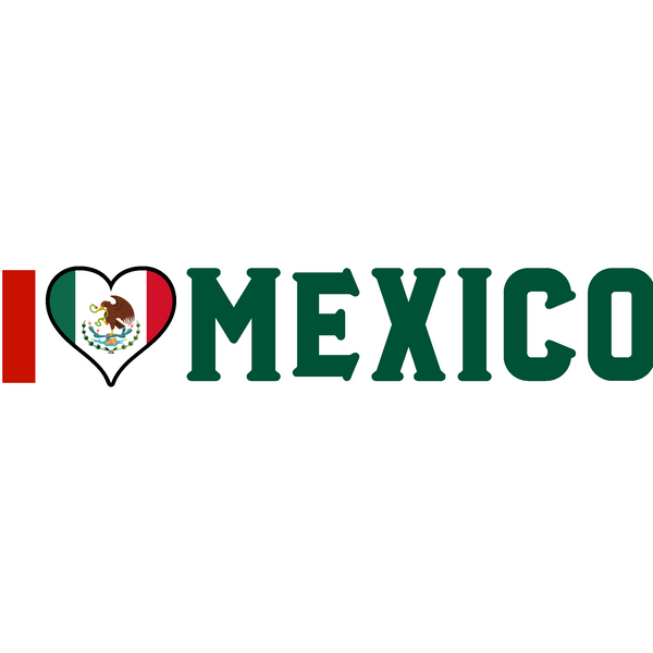 Heart-shaped design with Mexican flag colors and a crest, featuring the word 'MEXICO'.