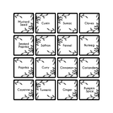 Illustrations of spice labels with names on a white background