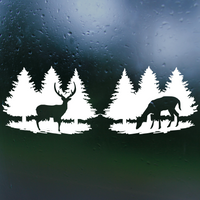 Die Cut Vinyl Buck & Doe  Treeline Decal - Vehicle Decal, Window Decal