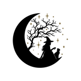 Die Cut Vinyl Decal - Witch Sitting On The Moon With Her Cat