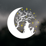 Die Cut Vinyl Decal - Witch Sitting On The Moon With Her Cat