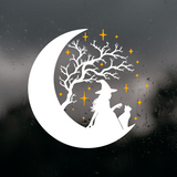 Die Cut Vinyl Decal - Witch Sitting On The Moon With Her Cat