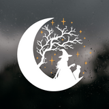 Die Cut Vinyl Decal - Witch Sitting On The Moon With Her Cat