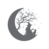 Die Cut Vinyl Decal - Witch Sitting On The Moon With Her Cat