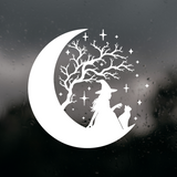 Die Cut Vinyl Decal - Witch Sitting On The Moon With Her Cat