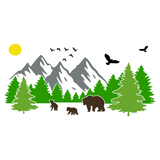 Waterproof Die Cut Vinyl Decal Of Bear & Mountain Scene For Campers / Trailers / Vehicle