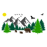 Waterproof Die Cut Vinyl Decal Of Bear & Mountain Scene For Campers / Trailers / Vehicle