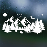 Waterproof Die Cut Vinyl Decal Of Bear & Mountain Scene For Campers / Trailers / Vehicle