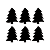 Six black silhouette Christmas trees on a white background