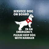 Sticker with a service dog illustration and text on a dark background