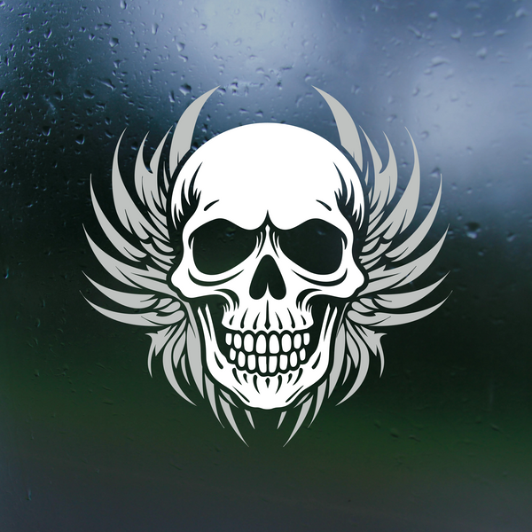 Die Cut Vinyl Customizable Skull With Tribal Wing  Decal - Waterproof Vinyl Decal Sticker
