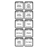 Set of spice labels with text on a white background