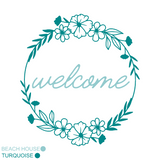 Die Cut Vinyl Removable 'Welcome' Decal With Floral Themed Circle Wreath - Get Decaled