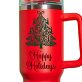 Die Cut Vinyl Decal - Victorian Tree Happy Holiday Decal