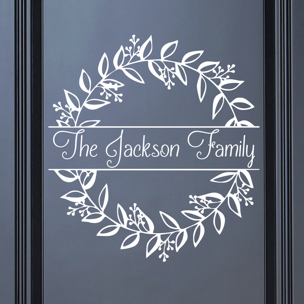 Customizable Die Cut Vinyl Boho Foliage Wreath Decal - Home Decor Decals