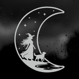 Die Cut Vinyl Decal - Witch Walking Her Dog On The Moon