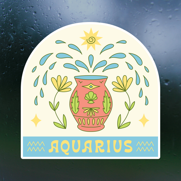 aquarius zodiac sign sticker by get decaled. bumper sticker, car sticker, aries sticker, aries zodiac, zodiac signs, astrology signs, zodiac sign sticker, astrology sign sticker, decal shop, decal shop usa, best decals