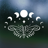 Moon Cycle With Line Art Butterfly Decal - Waterproof Die Cut Vinyl Decal for Cars, Trucks, Windows, Glass
