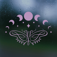 Moon Cycle With Line Art Butterfly Decal - Waterproof Die Cut Vinyl Decal for Cars, Trucks, Windows, Glass