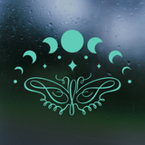 Moon Cycle With Line Art Butterfly Decal - Waterproof Die Cut Vinyl Decal for Cars, Trucks, Windows, Glass
