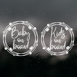 Die Cut Vinyl Baby / Kids On Board Boho Wreath Style Decal - Vehicle / Window Decal