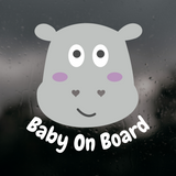 Die Cut Vinyl Multi Color Hippo Baby On Board Car / Truck / Window Decal