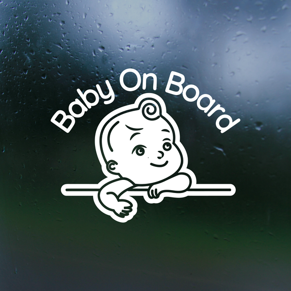 Baby On Board Decal With Cute Cartoon Baby - Waterproof Die Cut Vinyl Decal
