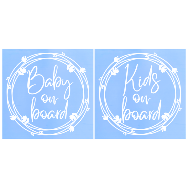 Die Cut Vinyl Baby / Kids On Board Boho Wreath Style Decal - Vehicle / Window Decal